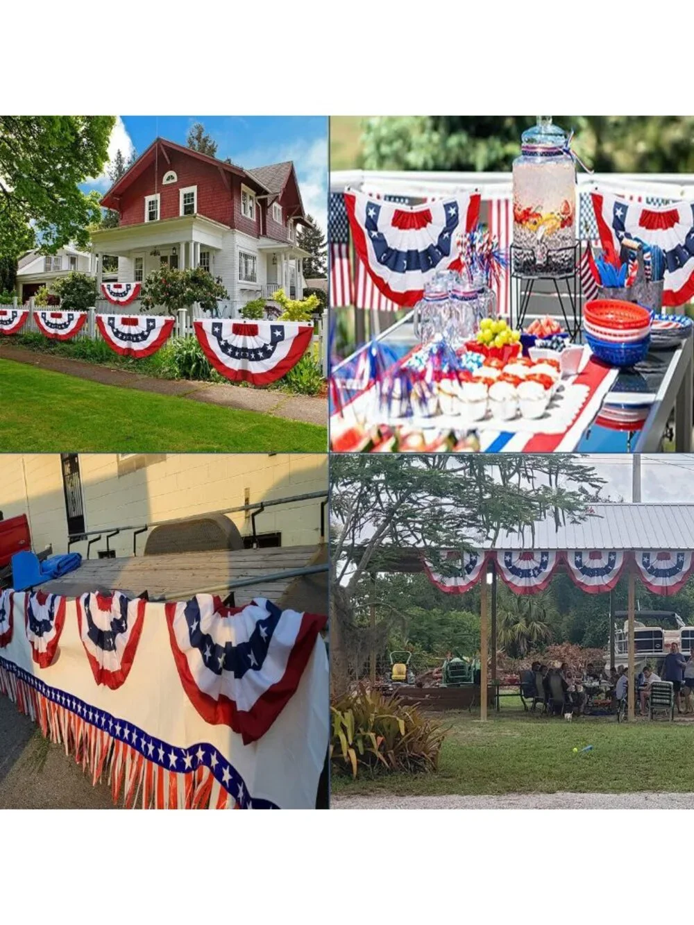 Patriotic Pleated Fan Flags Set of 5 - 2x4 Ft Red White Blue Bunting for 4th of